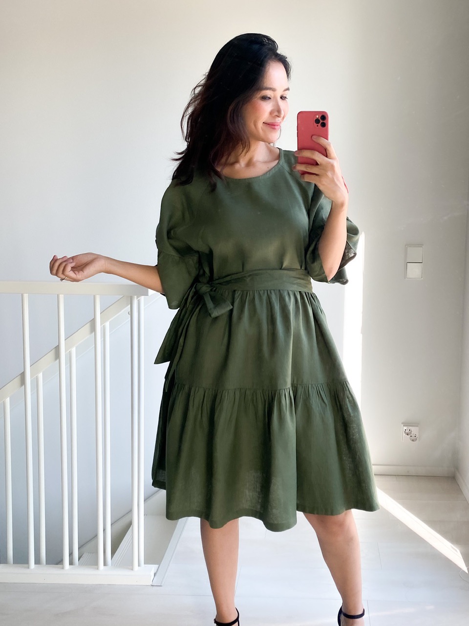 LYHYT Onesize PREMIUM Linengirls mekko O-kaula - Green Olive 1