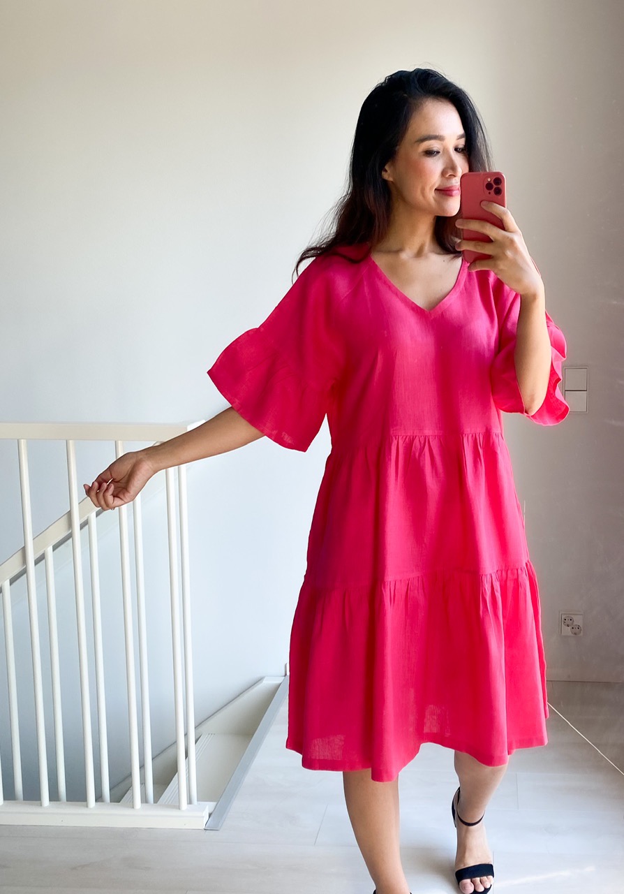 LYHYT Onesize PREMIUM Linengirls mekko V-kaula - Fuchsia