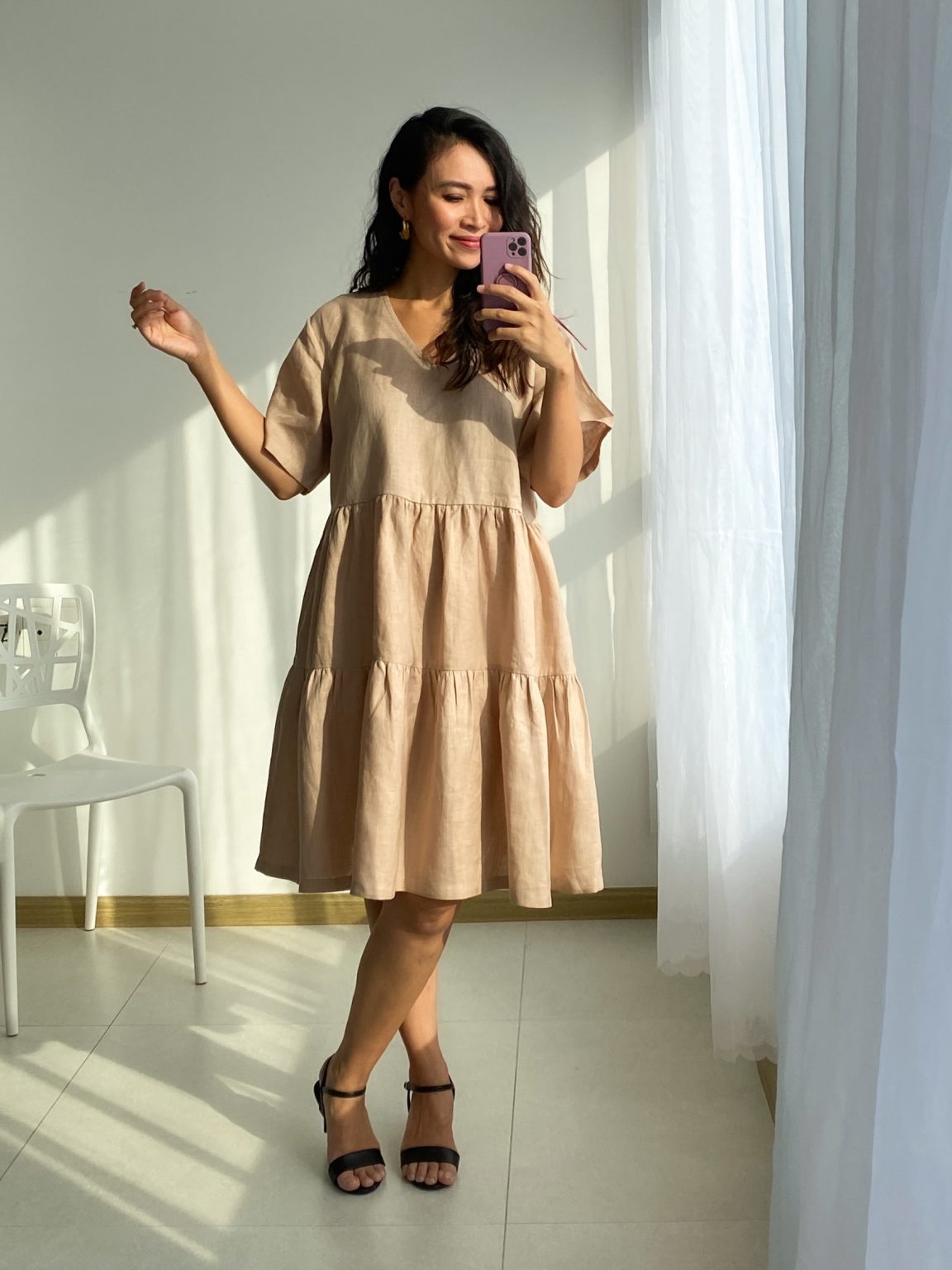 Linengirls LYHYT Onesize PREMIUM Lempimekko V-kaula - Beige Blush