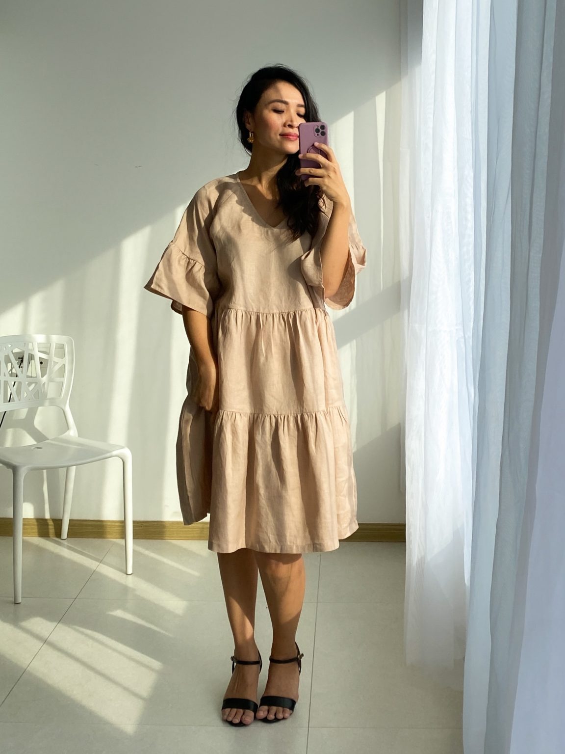 Linengirls LYHYT Onesize PREMIUM Linengirls mekko V-kaula - Beige Blush