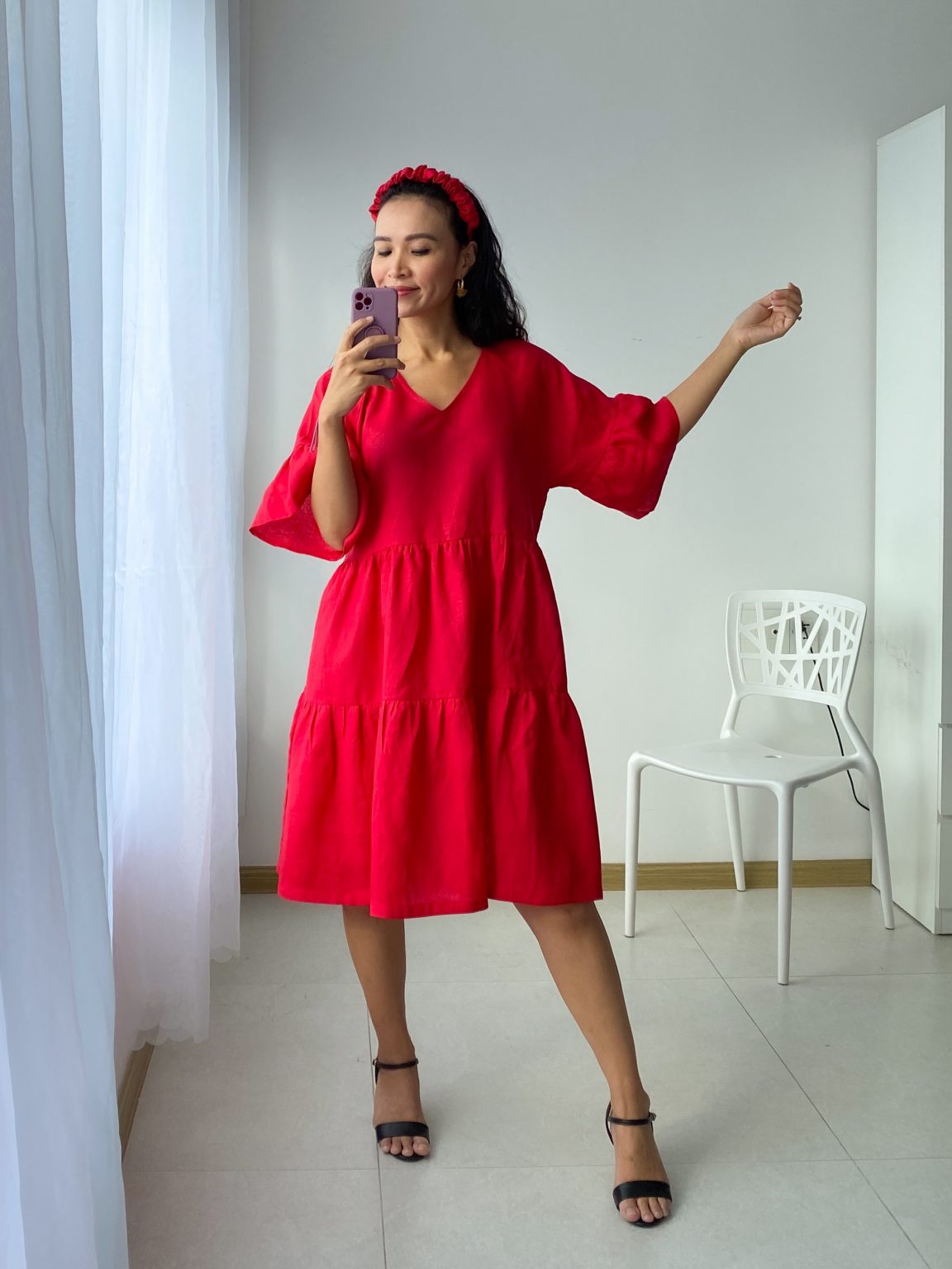 Linengirls LYHYT Onesize PREMIUM Linengirls mekko V-kaula - Magenta