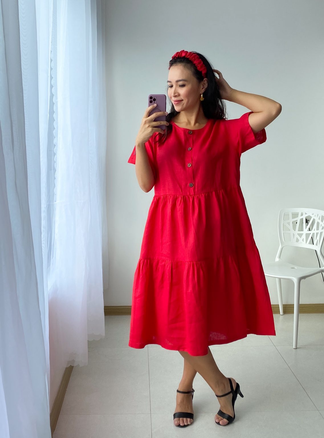 Linengirls Midi Onesize PREMIUM Lempimekko O-pääntie + napit - Magenta