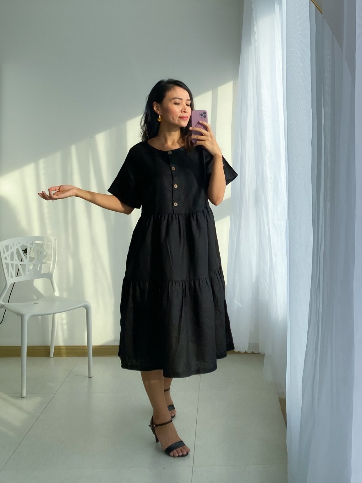 Linengirls Midi Onesize PREMIUM Lempimekko O-pääntie + napit - THE Black