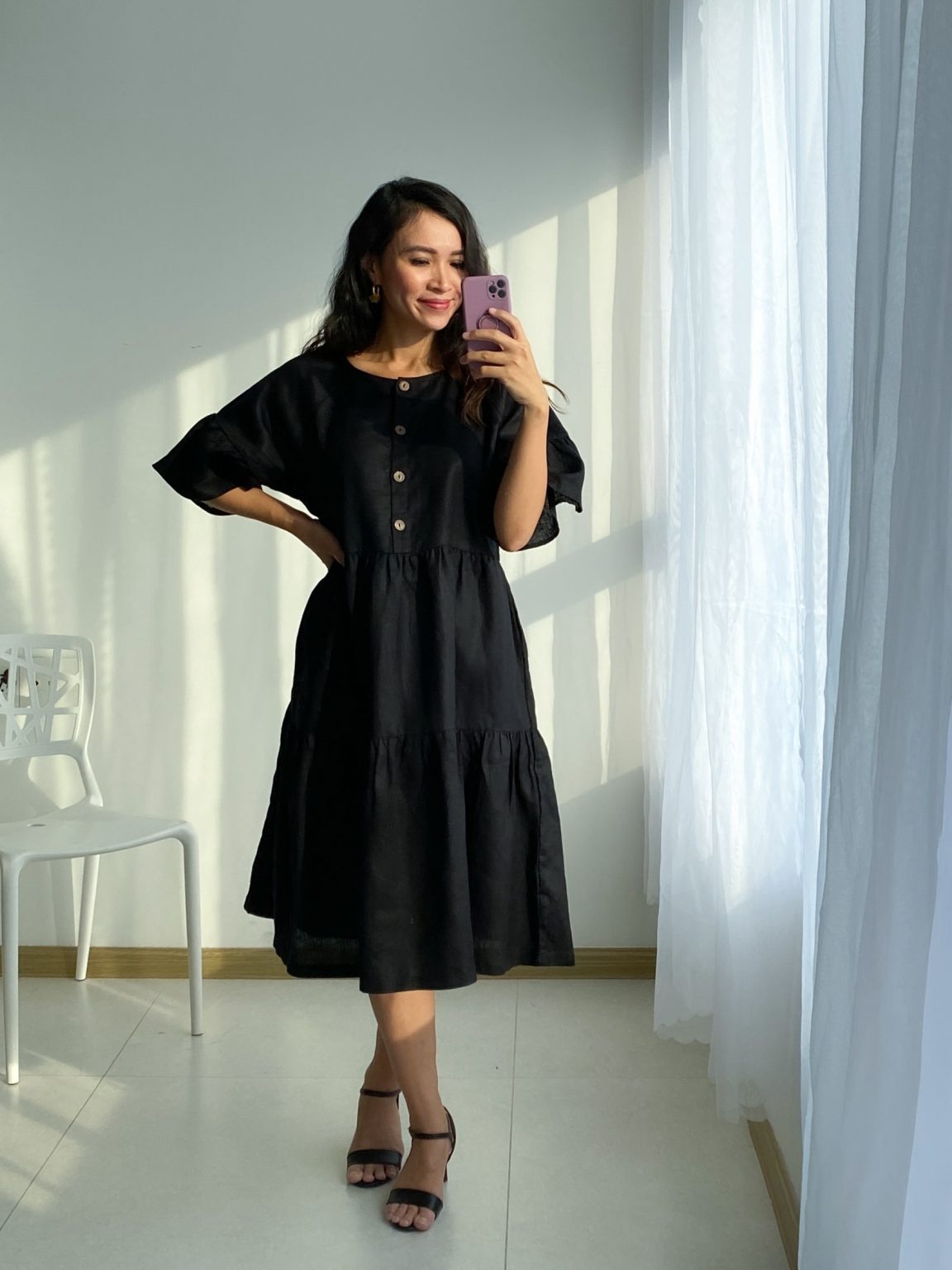 Linengirls Midi Onesize PREMIUM Linengirls mekko O-pääntie + napit - THE Black