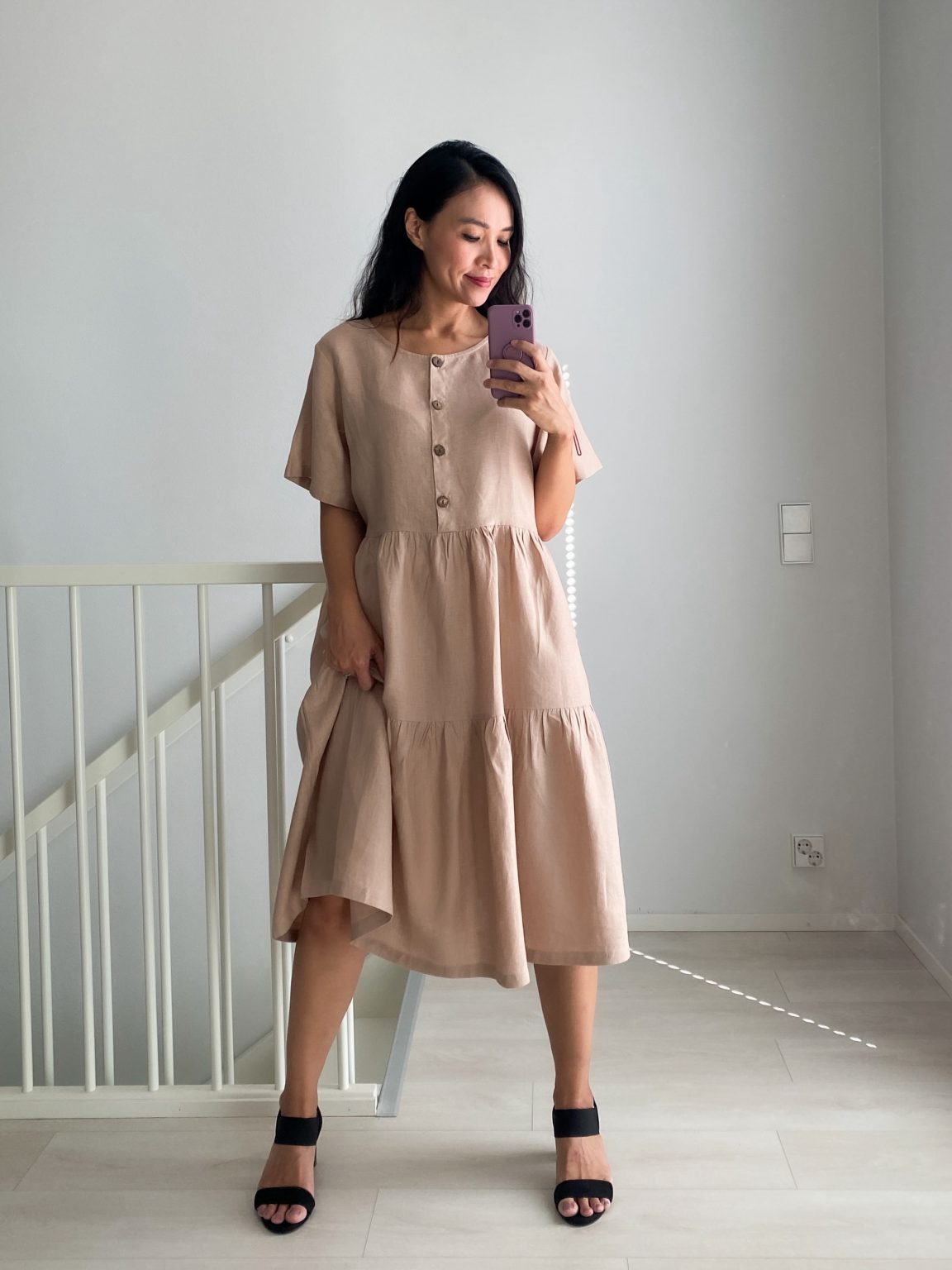 Midi Onesize PREMIUM Lempimekko O-pääntie + napit - Beige Blush 2